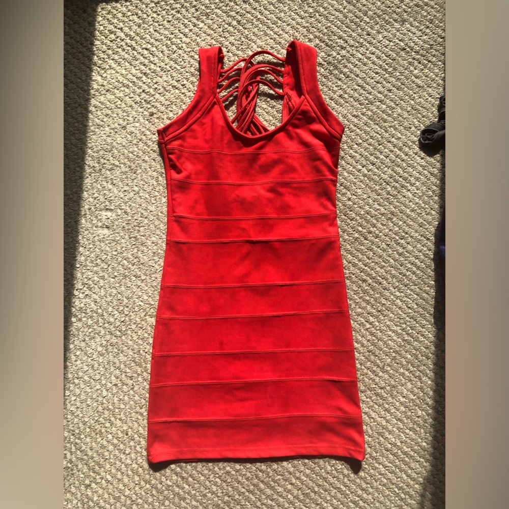 Coral Dress with cross cross detail